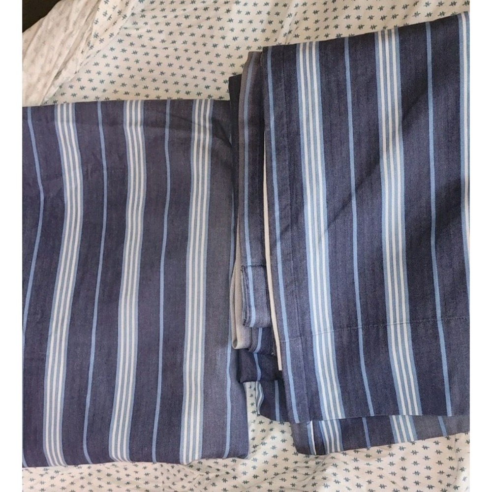 Qty 2 Pottery Barn Kids Classic Stripe Blue White Curtain Panels Drapes 44x60